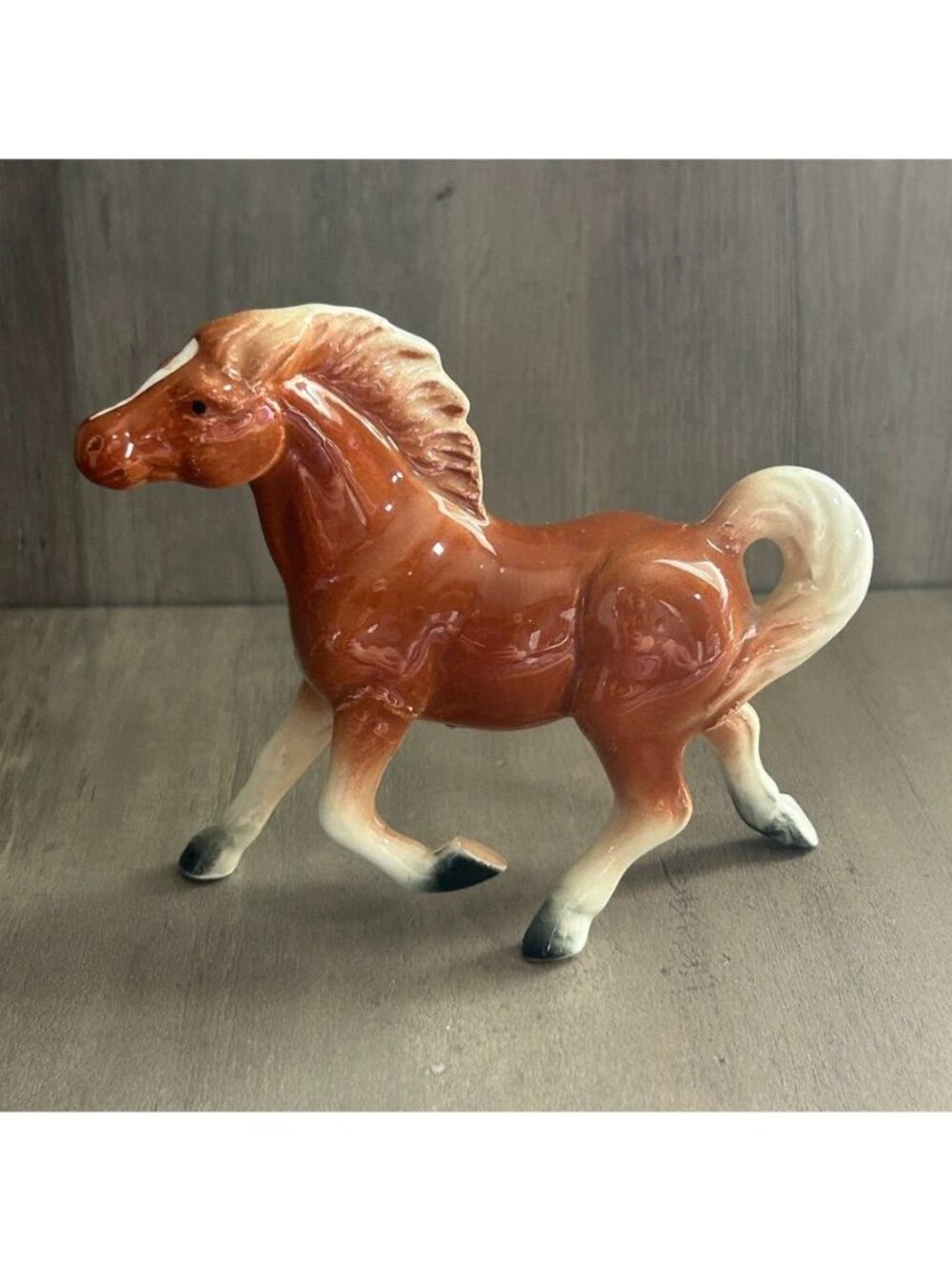 Vintage Ceramic Horse Figurine Brown White Glossy "Japan"